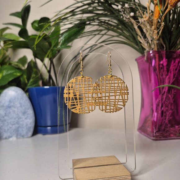 Upcycled Gold Abstract Hoops with 18K Gold Findings - Picture 4 of 6